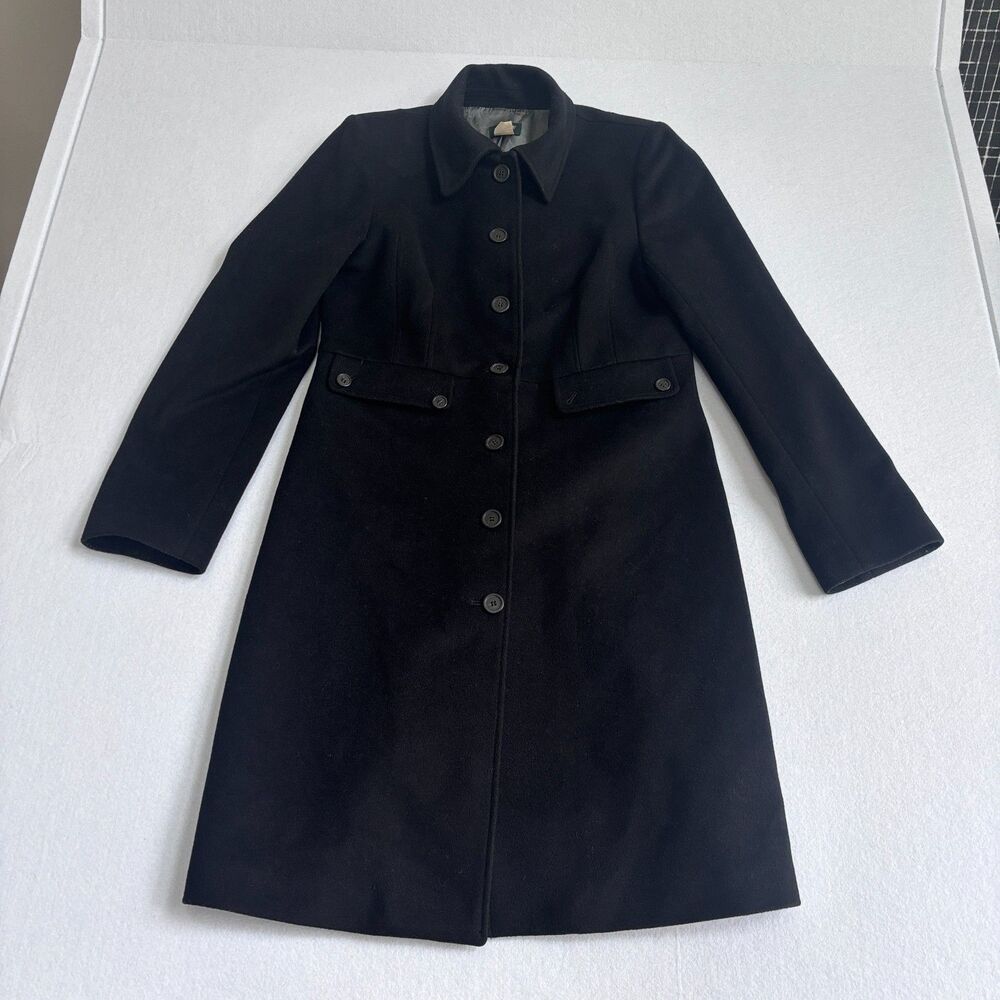 J. Crew Merino Wool Coat Women's 10 Black Long Preppy Classic Button Front *READ